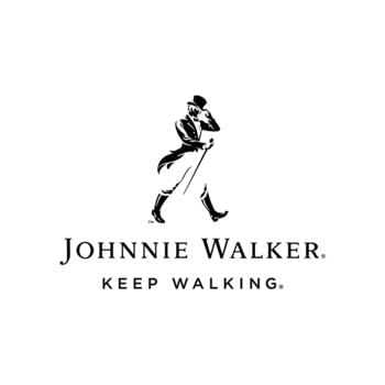 Walking man logo with "Johnnie Walker. Keep Walking." text below.