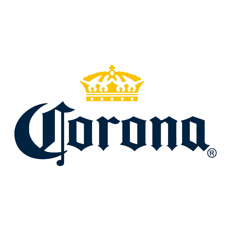 Corona beer logo with a yellow crown above the blue text.