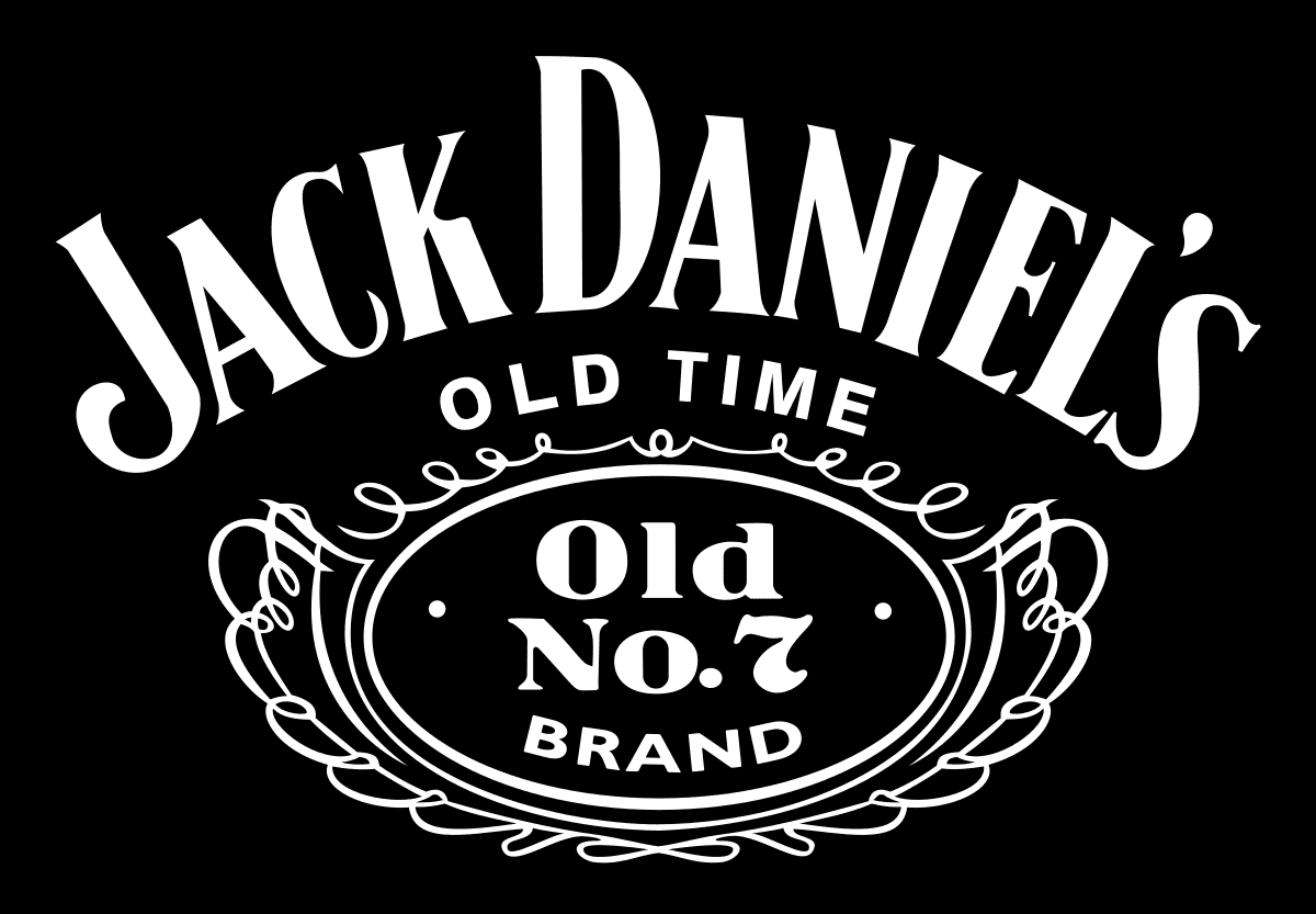 Jack Daniel's Old No. 7 logo on a black background, featuring ornate white text.